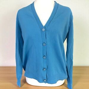 Tory Burch Cornflower Blue Cardigan Sweater Women’s L Logo Buttons